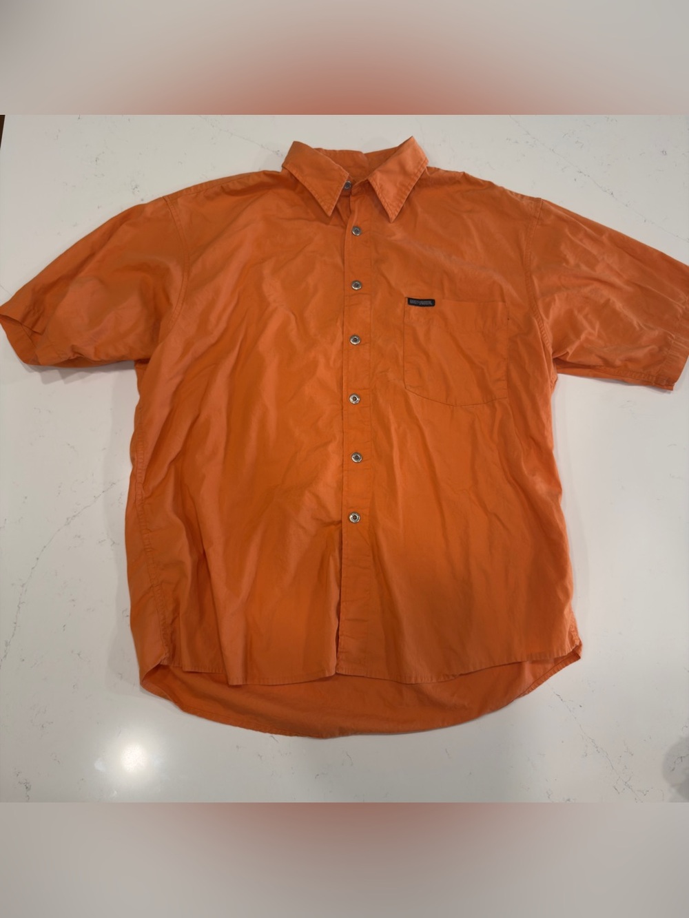 Harley-Davidson Men’s Orange Short Sleeve Button Down Shirt - XL
